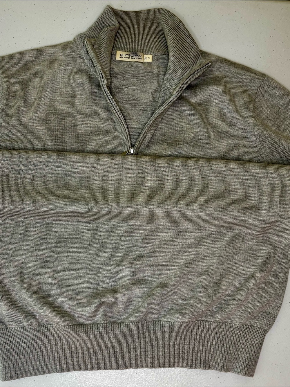 Suitsupply Light Gray Zip-Front Mock Collar Sweater - Picture 7 of 7